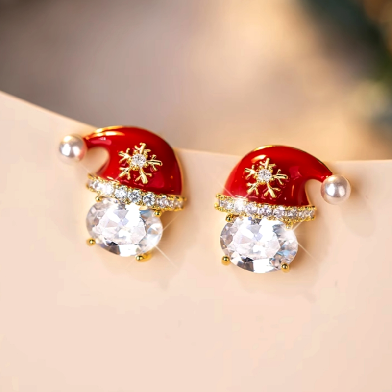 14K Gold-Plated Christmas Zircon Hat Earrings