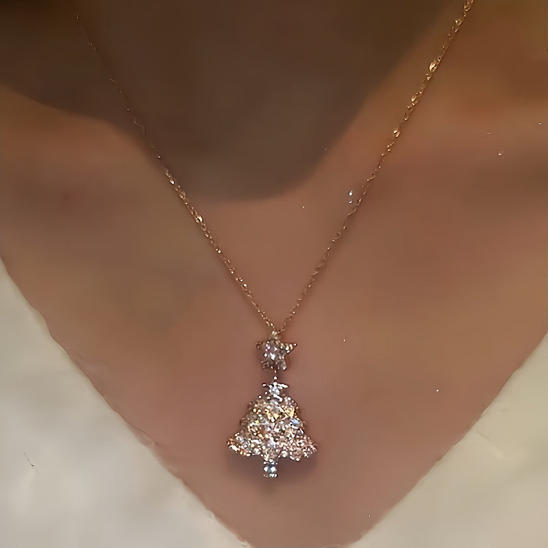 14K Gold-Plated Christmas Zircon Pink Christmas Tree Necklaces
