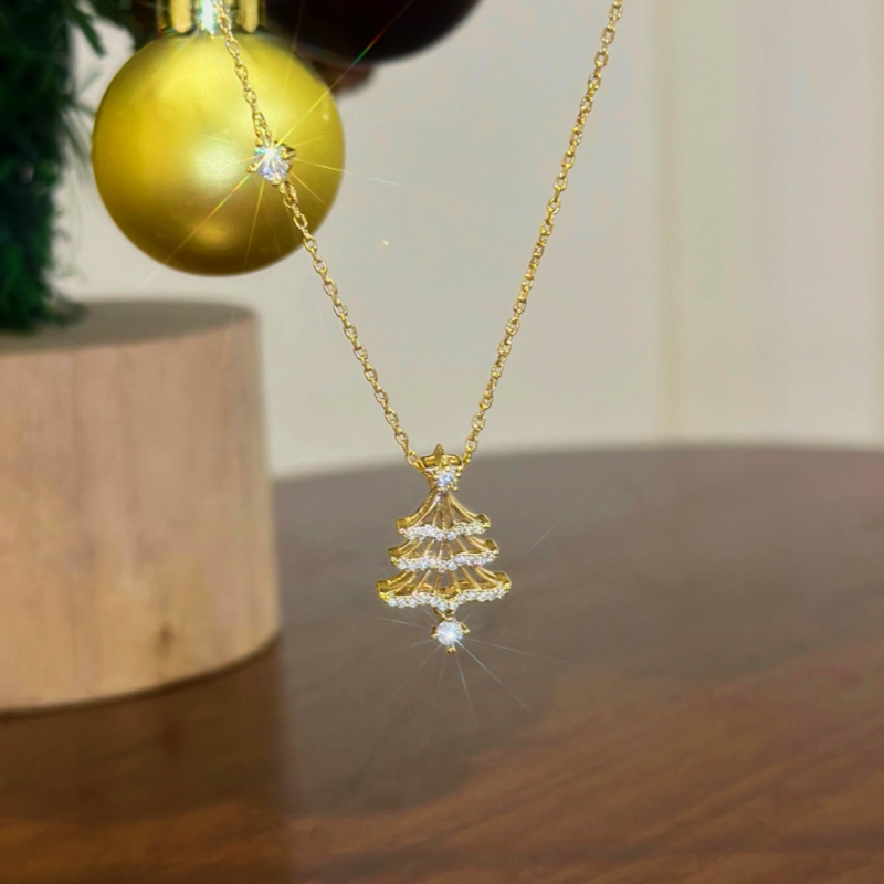 14K Gold-Plated Christmas Zircon Tree Earrings