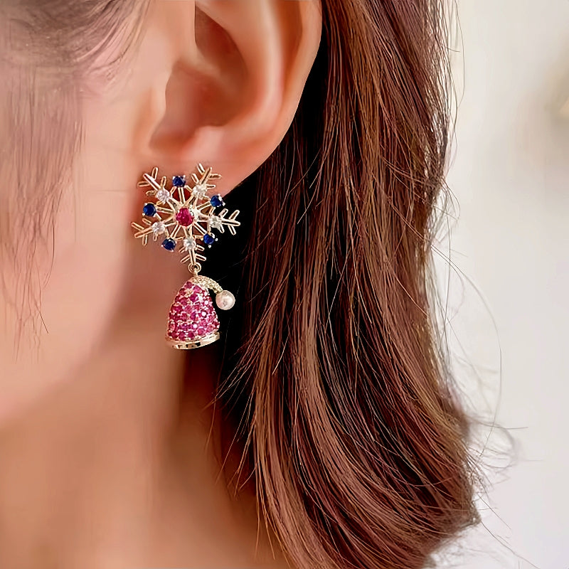 14K Gold-Plated Colorful Christmas Snowflake Boots Hat Earrings