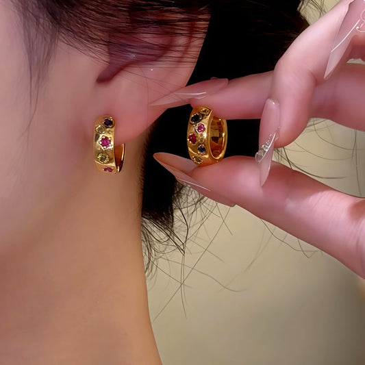 14K Gold-Plated Colorful Zircon Diamond Hoop Earrings