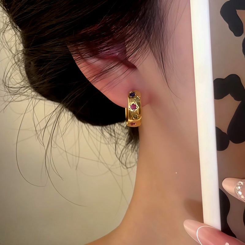 14K Gold-Plated Colorful Zircon Diamond Hoop Earrings