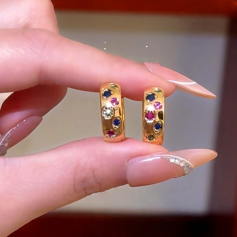 14K Gold-Plated Colorful Zircon Diamond Hoop Earrings