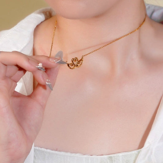 14K Gold-Plated Couple Swan Necklace