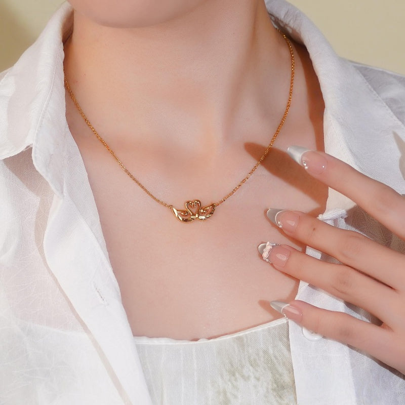 14K Gold-Plated Couple Swan Necklace
