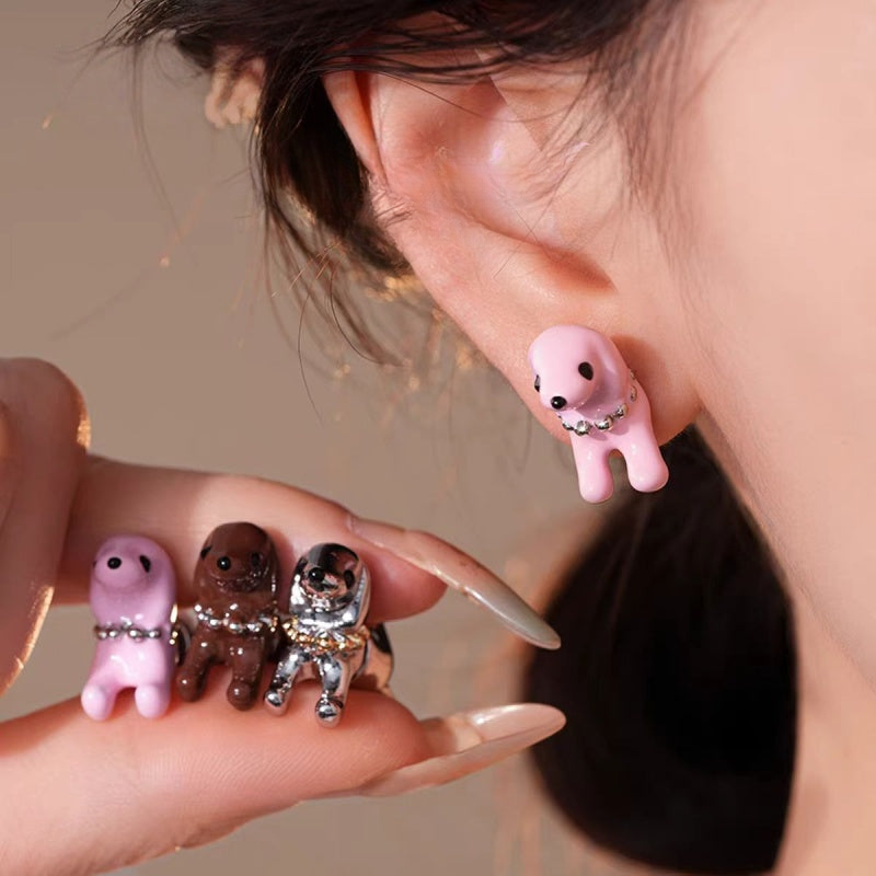 14K Gold-Plated Cute Dog Earrings