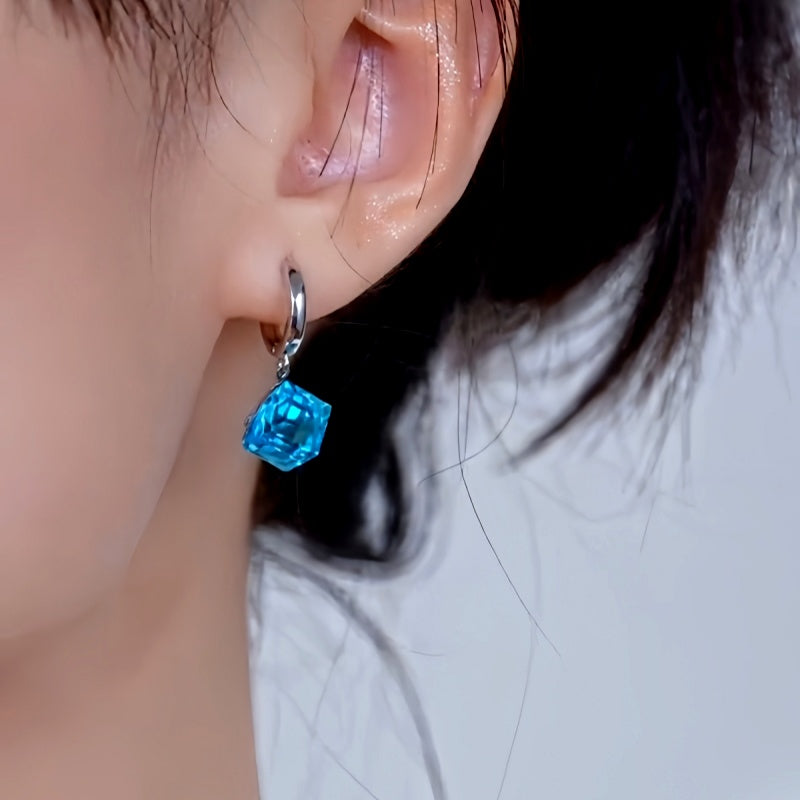 14K Gold-Plated Elegant Blue Zircon Diamond Earrings