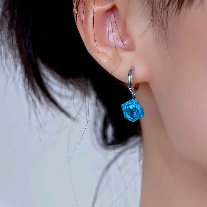 14K Gold-Plated Elegant Blue Zircon Diamond Earrings