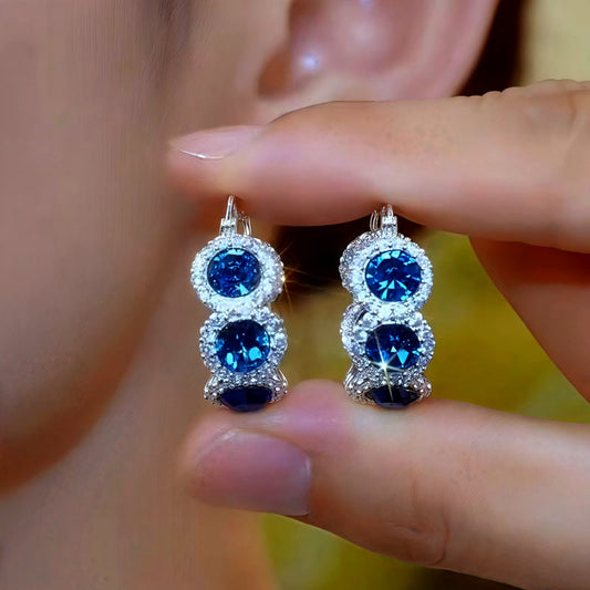 14K Gold-Plated Elegant Blue Zircon Diamond Hoop Earrings