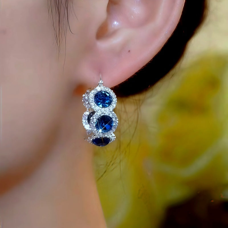 14K Gold-Plated Elegant Blue Zircon Diamond Hoop Earrings