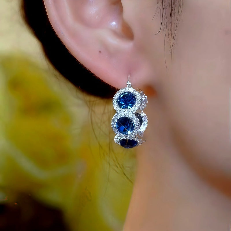 14K Gold-Plated Elegant Blue Zircon Diamond Hoop Earrings
