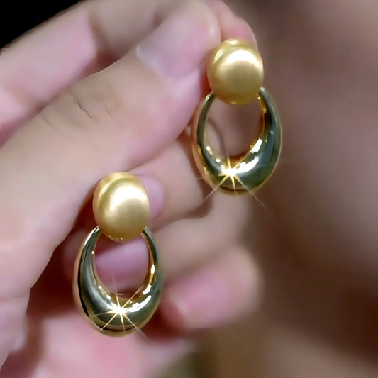 14K Gold-Plated Elegant Brushed Oval Earrings
