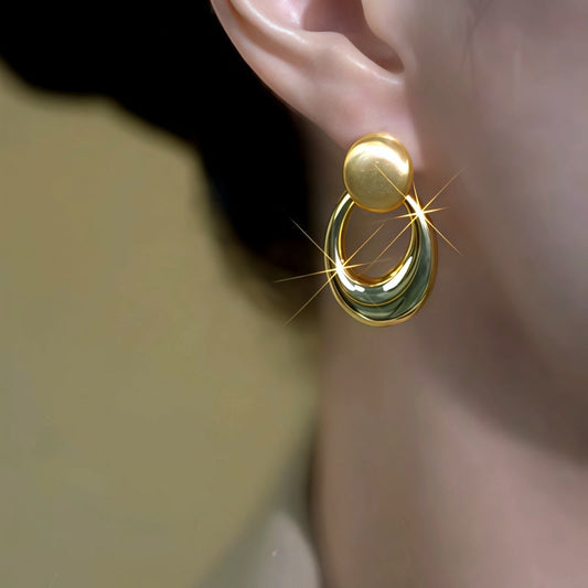 14K Gold-Plated Elegant Brushed Oval Earrings