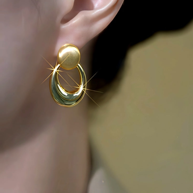 14K Gold-Plated Elegant Brushed Oval Earrings