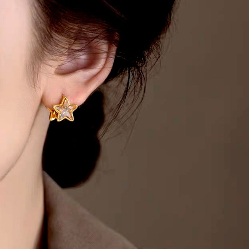 14K Gold-Plated Elegant Double-Sided Five-Pointed Star Earrings