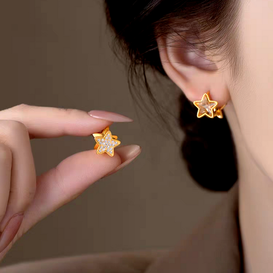 14K Gold-Plated Elegant Double-Sided Five-Pointed Star Earrings