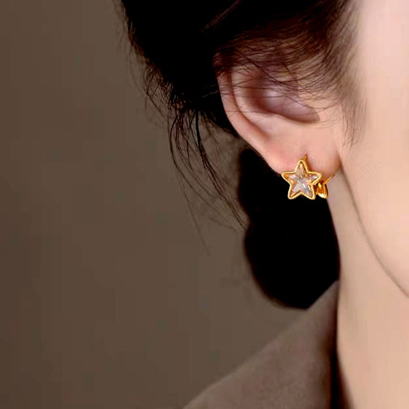 14K Gold-Plated Elegant Double-Sided Five-Pointed Star Earrings