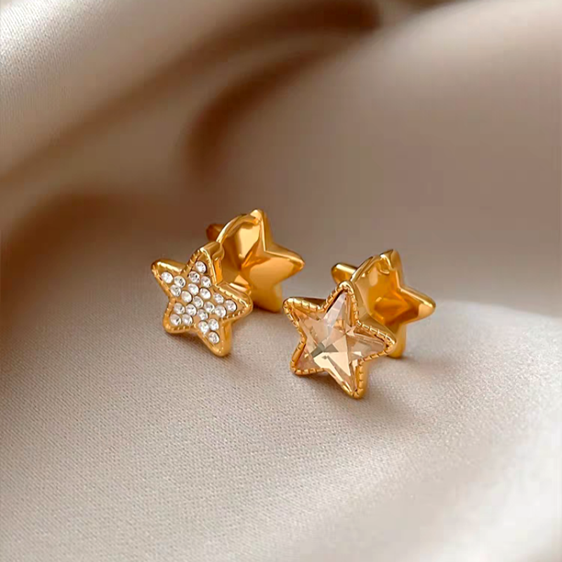 14K Gold-Plated Elegant Double-Sided Five-Pointed Star Earrings