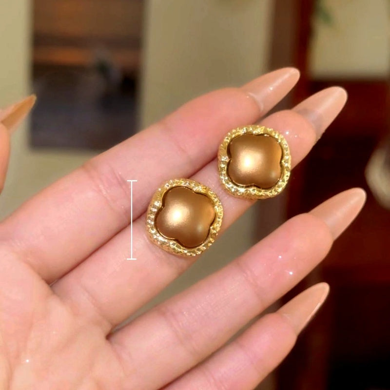14K Gold-Plated Elegant Four-Leaf Clover Stud Earrings