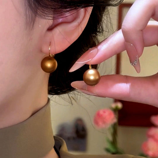 14K Gold-Plated Elegant Golden Bead Ear Hook Earrings