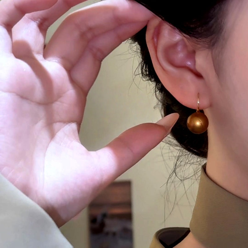 14K Gold-Plated Elegant Golden Bead Ear Hook Earrings