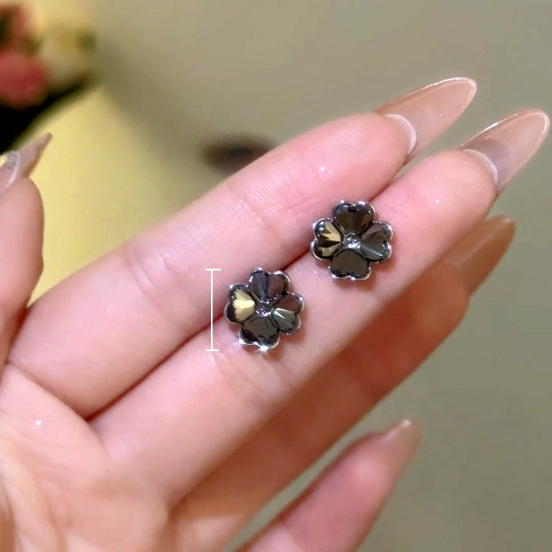 14K Gold-Plated Elegant Gray Petal Flower Stud Earrings