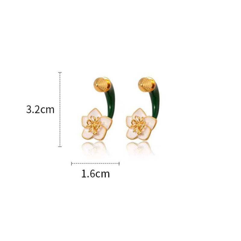 14K Gold-Plated Elegant Green Enamel Drip Glaze Flower Earrings