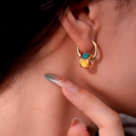 14K Gold-Plated Elegant Luxury Cat's Eye Stone Earrings