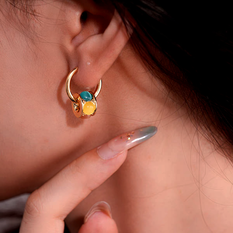 14K Gold-Plated Elegant Luxury Cat's Eye Stone Earrings