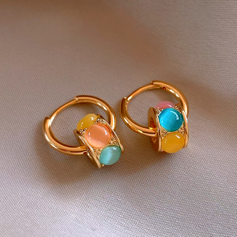 14K Gold-Plated Elegant Luxury Cat's Eye Stone Earrings