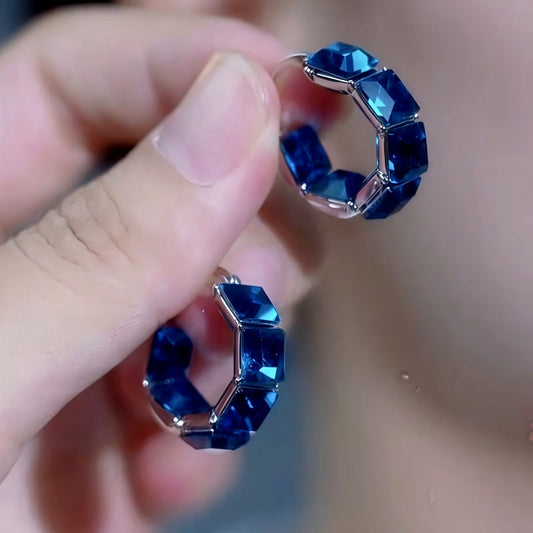 14K Gold-Plated Elegant Luxury Sea Blue Zircon Diamoond Hoop Earrings