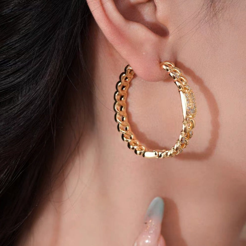 14K Gold-Plated Elegant Luxury Zircon Hoop Earrings