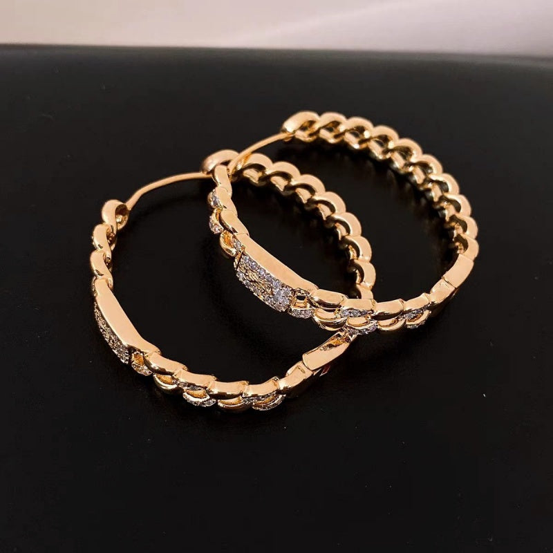 14K Gold-Plated Elegant Luxury Zircon Hoop Earrings