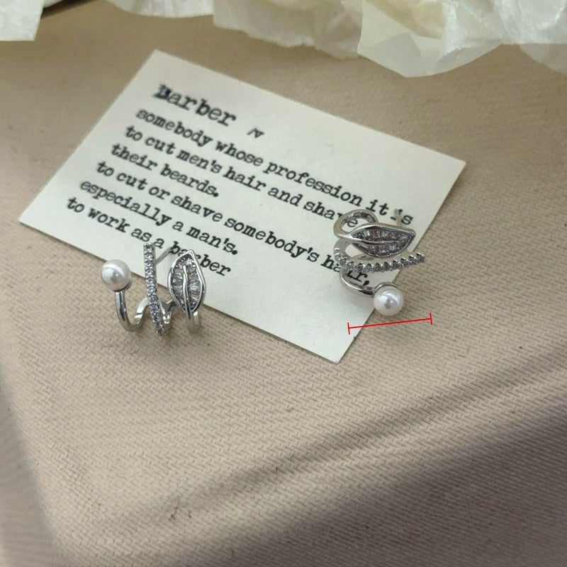 14K Gold-Plated Elegant Multi-Layer Zircon Diamond Bead Leaf Studs