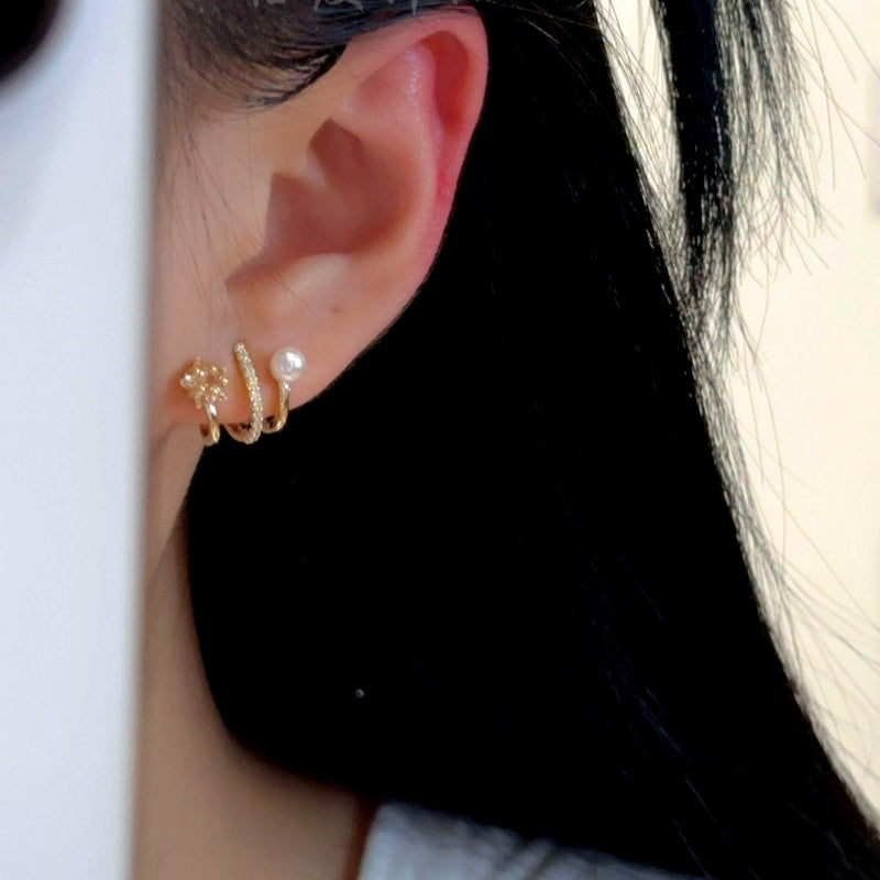 14K Gold-Plated Elegant Multi-Layer Zircon Star Pearl Stud Earrings