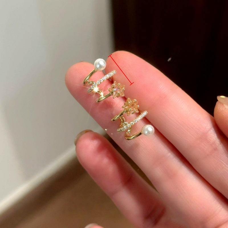 14K Gold-Plated Elegant Multi-Layer Zircon Star Pearl Stud Earrings