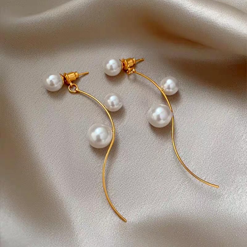 14K Gold-Plated Elegant Pearl Tassel Earrings