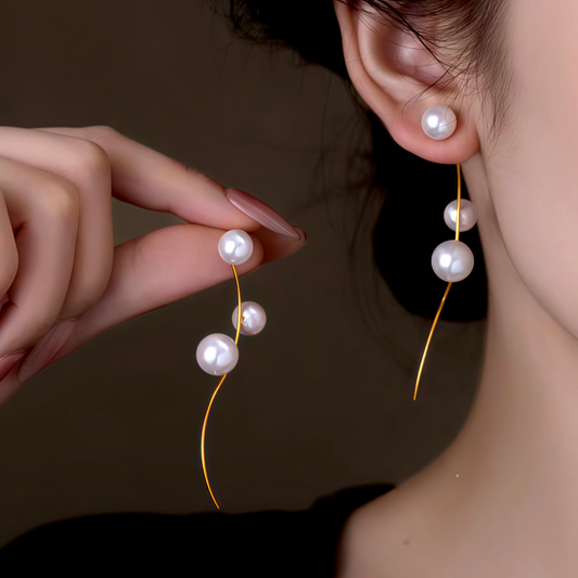 14K Gold-Plated Elegant Pearl Tassel Earrings