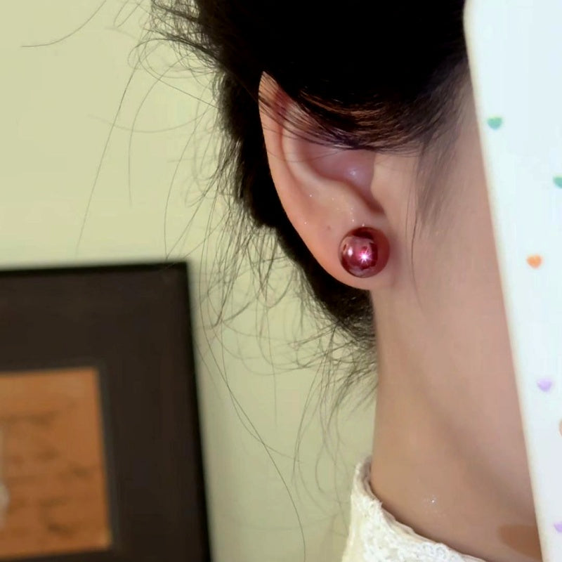14K Gold-Plated Elegant Wine Red Bead Stud Earrings