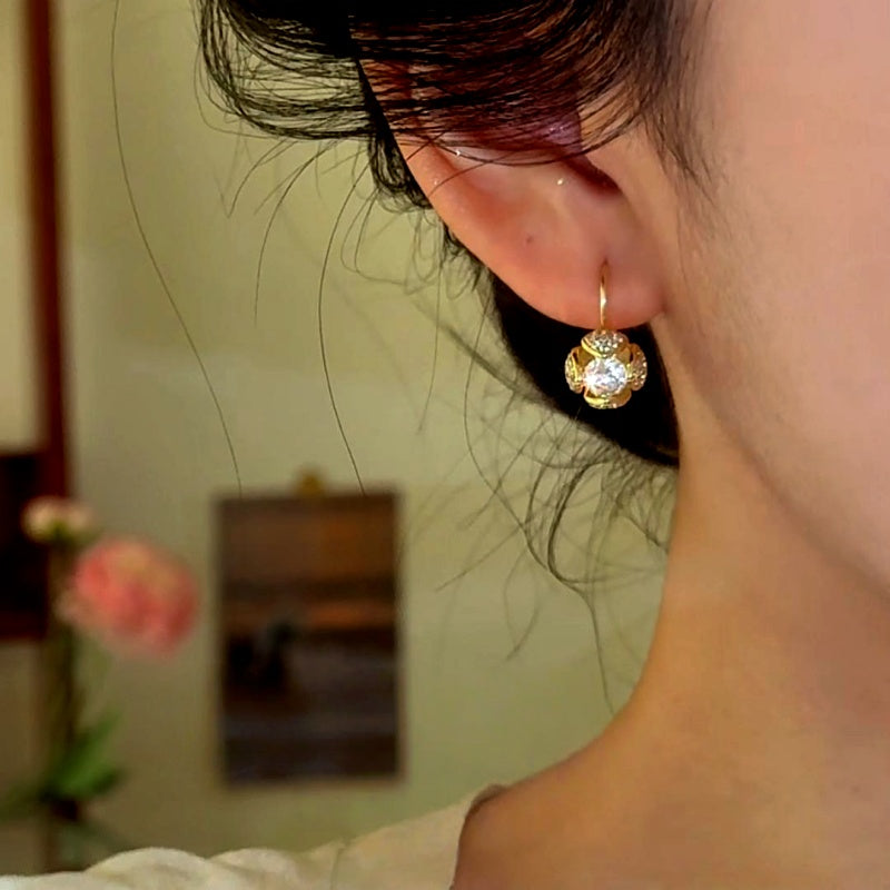 14K Gold-Plated Elegant Zircon Diamond Ball Earrings