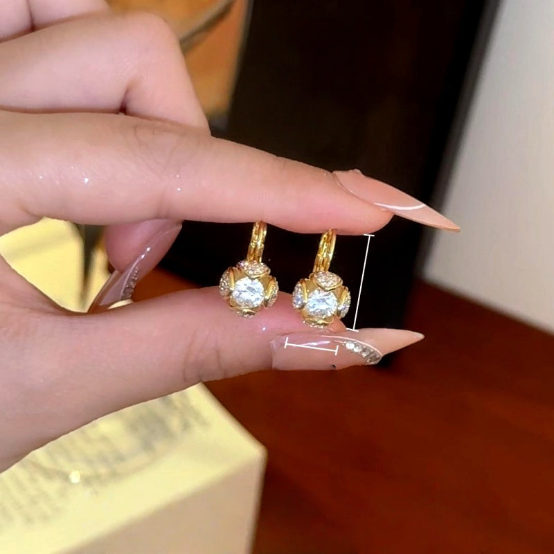 14K Gold-Plated Elegant Zircon Diamond Ball Earrings