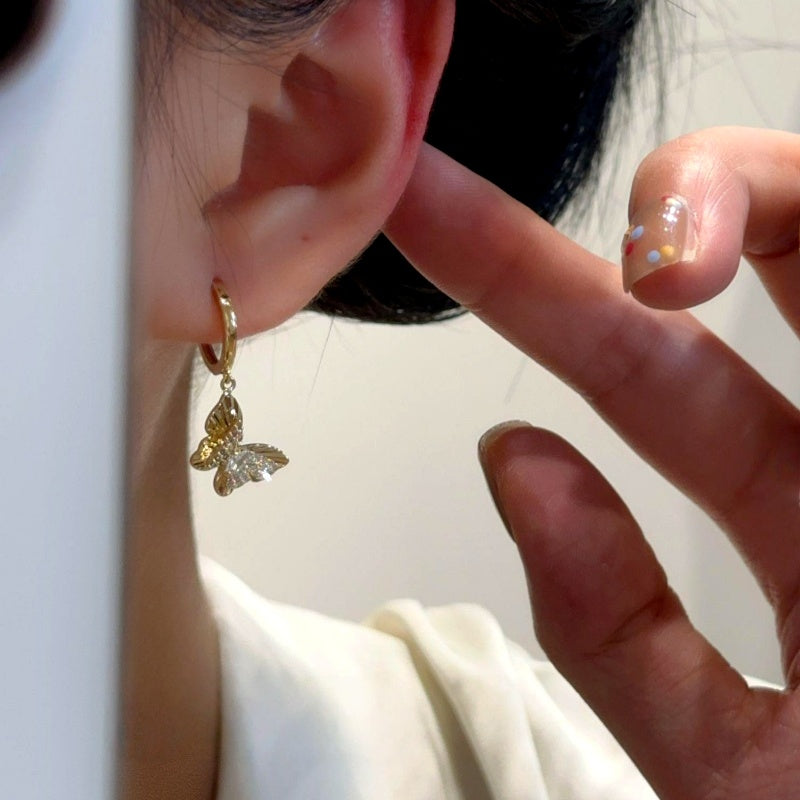 14K Gold-Plated Elegant Zircon Diamond Butterfly Earrings