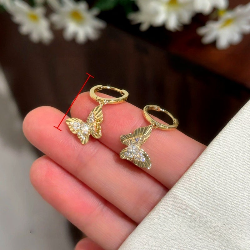 14K Gold-Plated Elegant Zircon Diamond Butterfly Earrings
