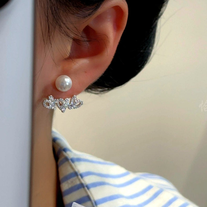 14K Gold-Plated Elegant Zircon Diamond Heart Pearl Jacket Earrings
