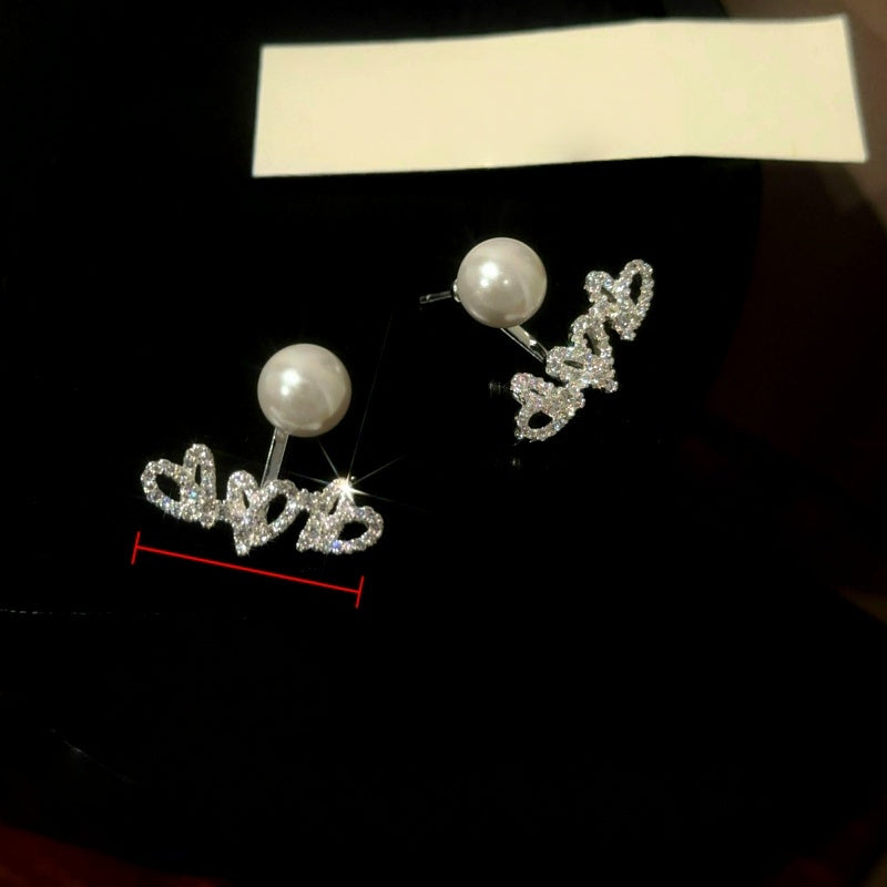 14K Gold-Plated Elegant Zircon Diamond Heart Pearl Jacket Earrings