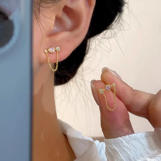 14K Gold-Plated Elegant Zircon Diamond Match Sword Earrings