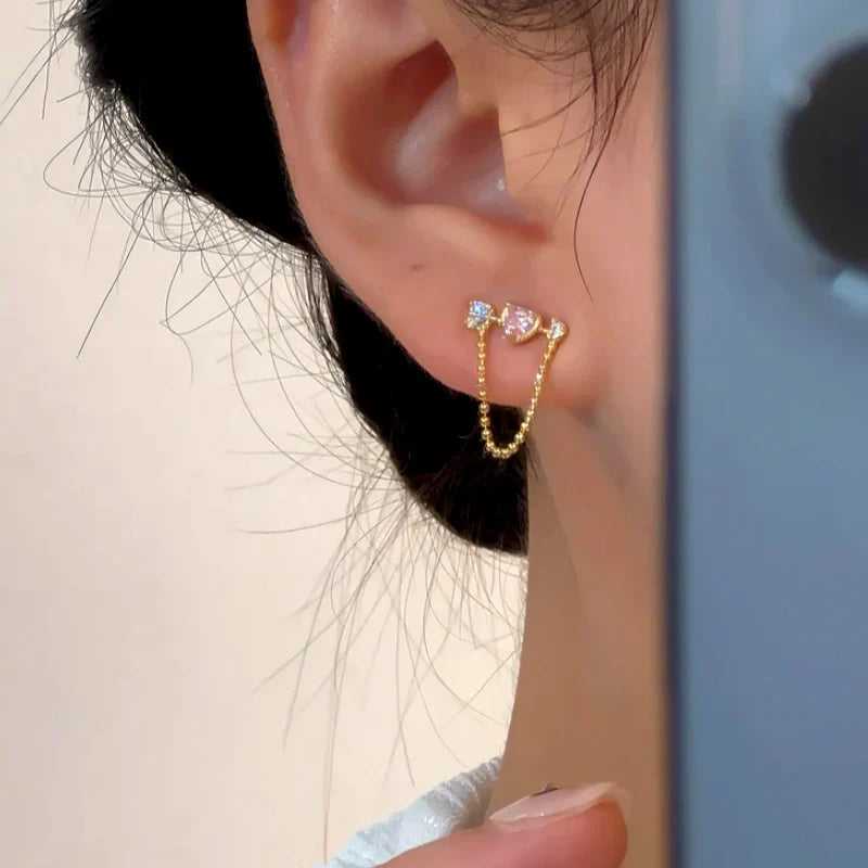 14K Gold-Plated Elegant Zircon Diamond Match Sword Earrings