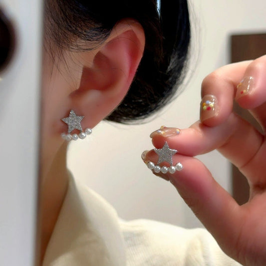 14K Gold-Plated Elegant Zircon Diamond Star Bead Jacket Earrings