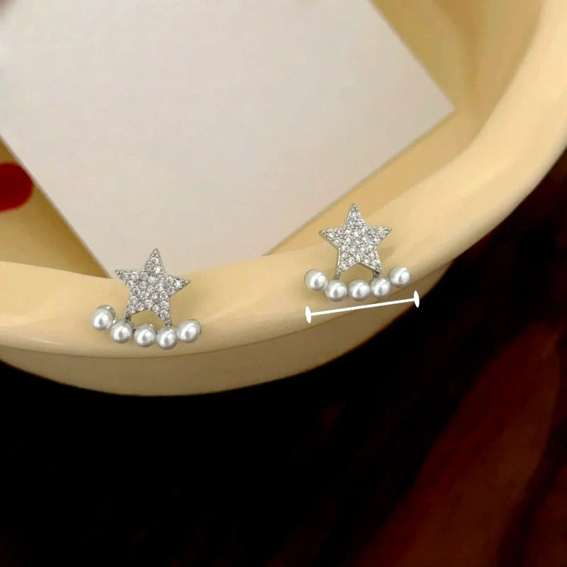 14K Gold-Plated Elegant Zircon Diamond Star Bead Jacket Earrings