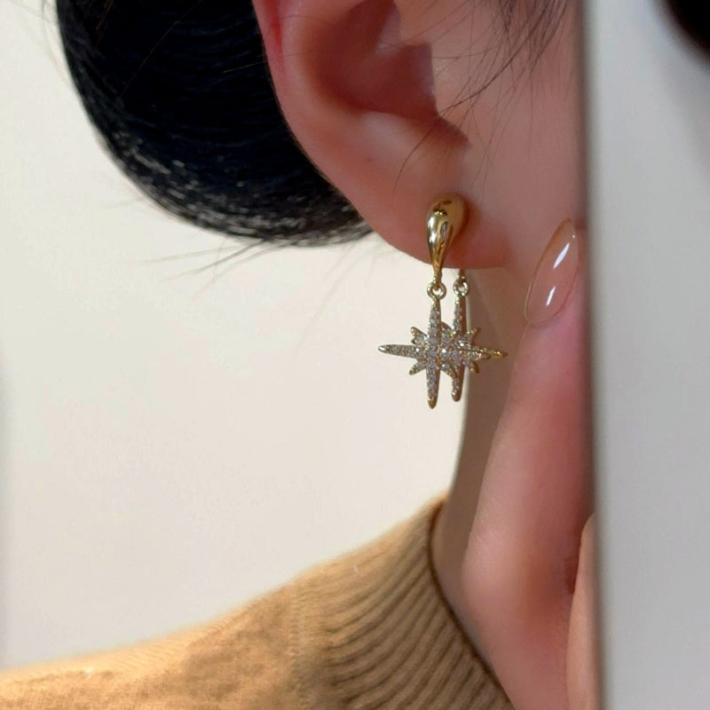 14K Gold-Plated Elegant Zircon Diamond Star Tassel Earrings